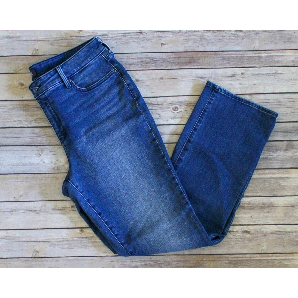NYDJ Marilyn Straight Jeans Women 14 Blue Lift Tuck Stretch Medium Wash Denim
